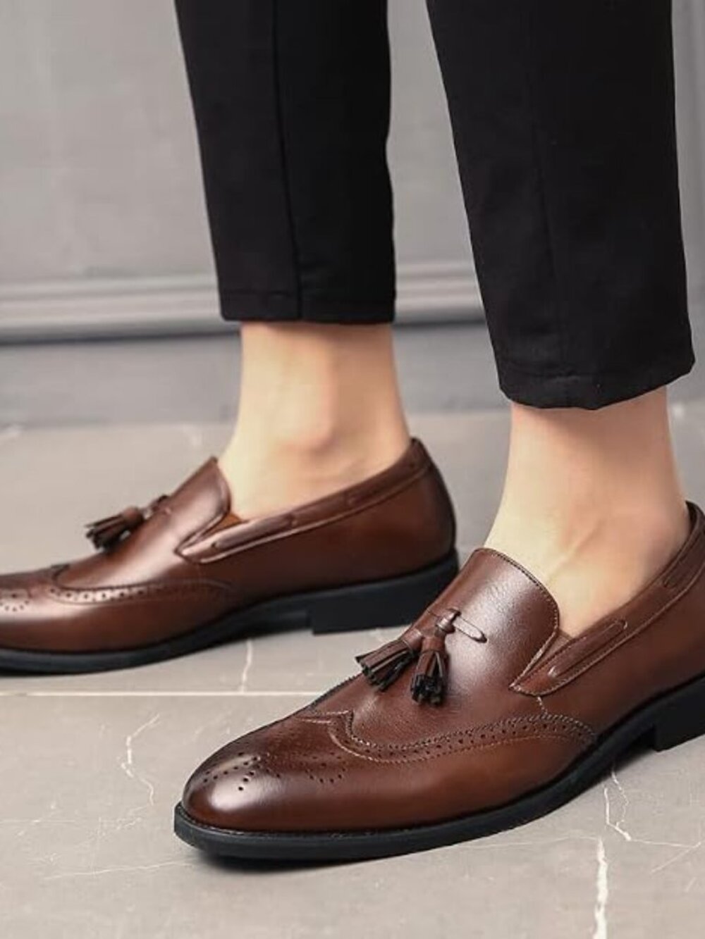 Men's Brown Penny Loafers With Tassels Casual Dress Shoes Loafers Slip On - Picture 4 of 5